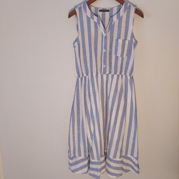 Suzy Shier Blue & White Striped Sleeveless Midi Dress | 100% Wool | Size S - Picture 2 of 8